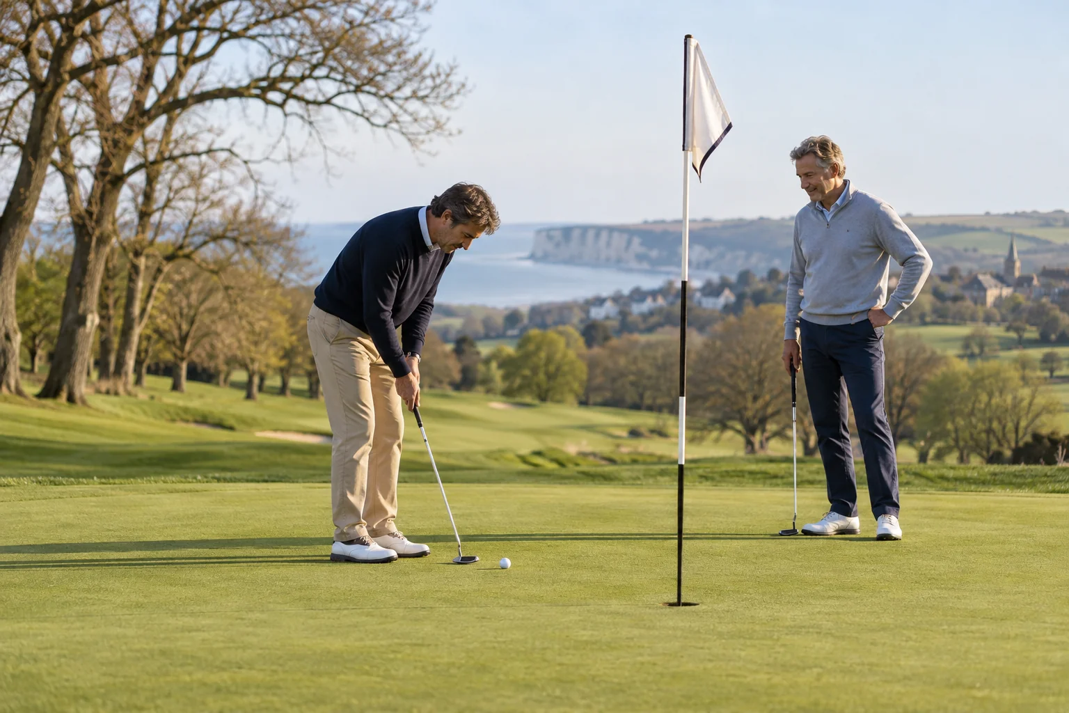 Deux participants sur un green de golf, illustration d’ambiance.